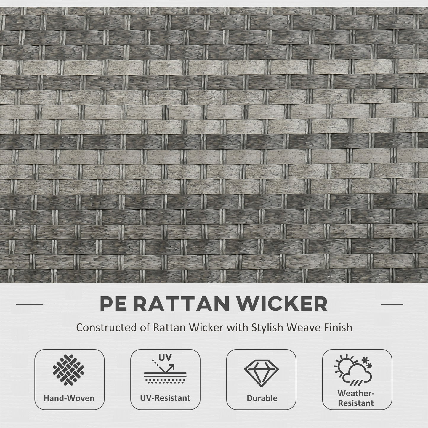 Outsunny 9-Seater PE Rattan Garden Furniture Set, 50,000 BTU Gas Fire Pit Table, Double Corner Sofa, 3 Footstools, Grey