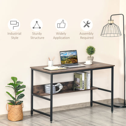 Computer Desk With Storage Shelf Adjustable Feet Metal Frame Home Office Laptop Study Writing Workstation Table Rustic Brown