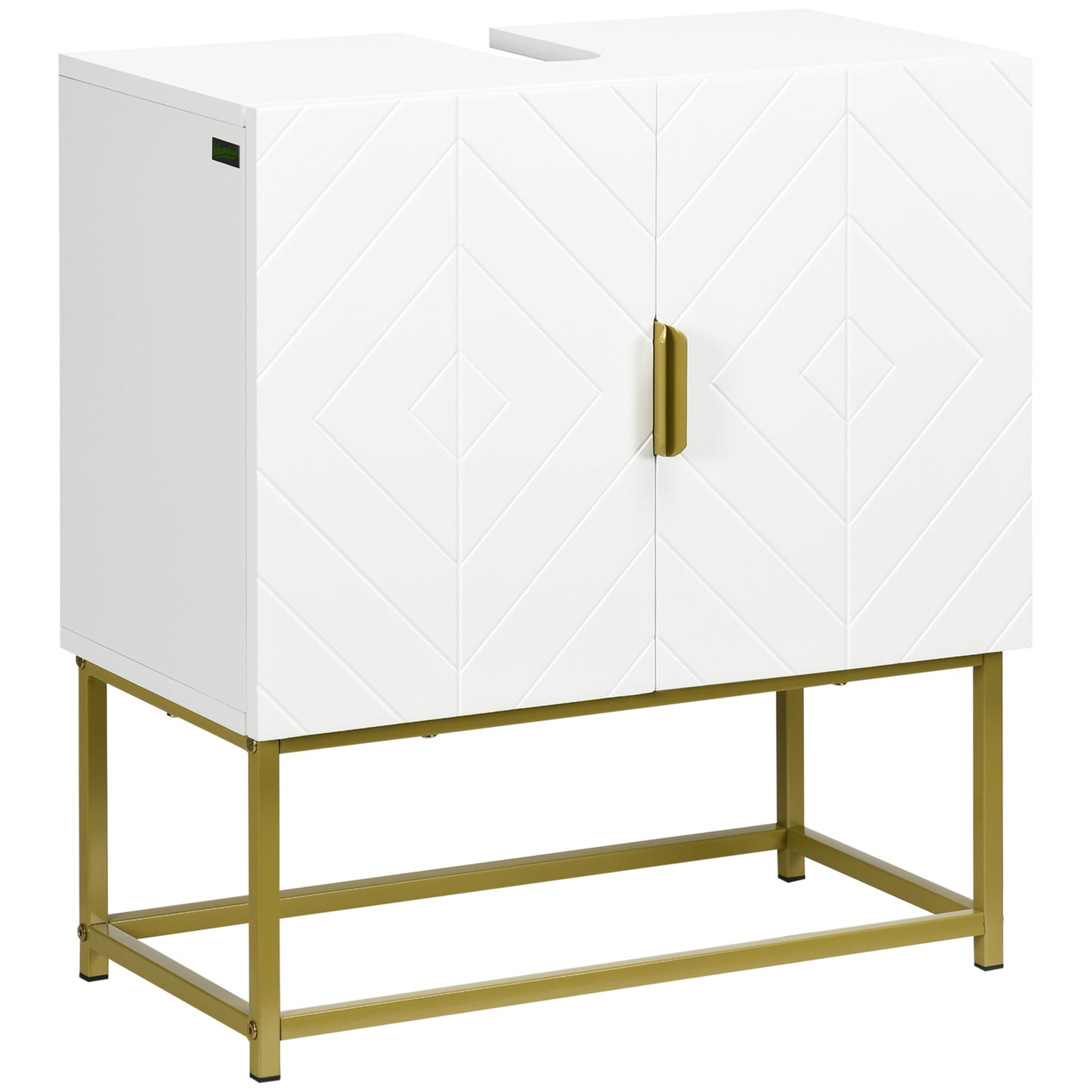 Kleankin Bathroom Cabinet Under Sink Storage Cabinet Basin Cupboard with 2 Doors and Gold Steel Legs