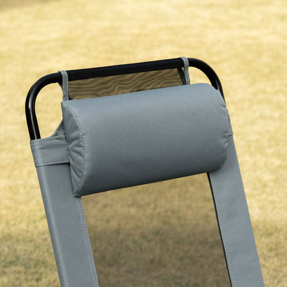 Outsunny Set of 2 Portable Folding Recliner Chair Outdoor Patio Chaise Lounge Chair with Adjustable Backrest, Grey