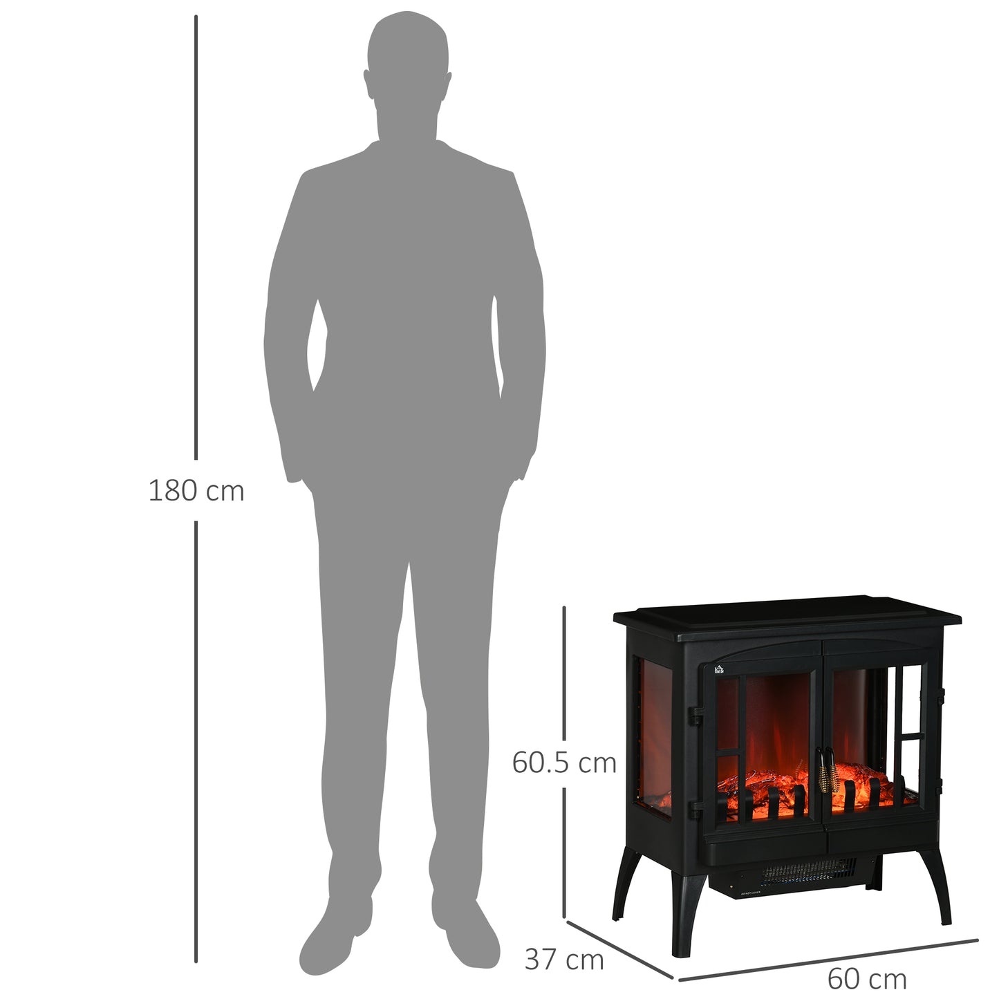 3-Sided Electric Fireplace Heater, Freestanding Fire Stove with LED Flame Effect, Level-less Temperature Control, Overheating Protection