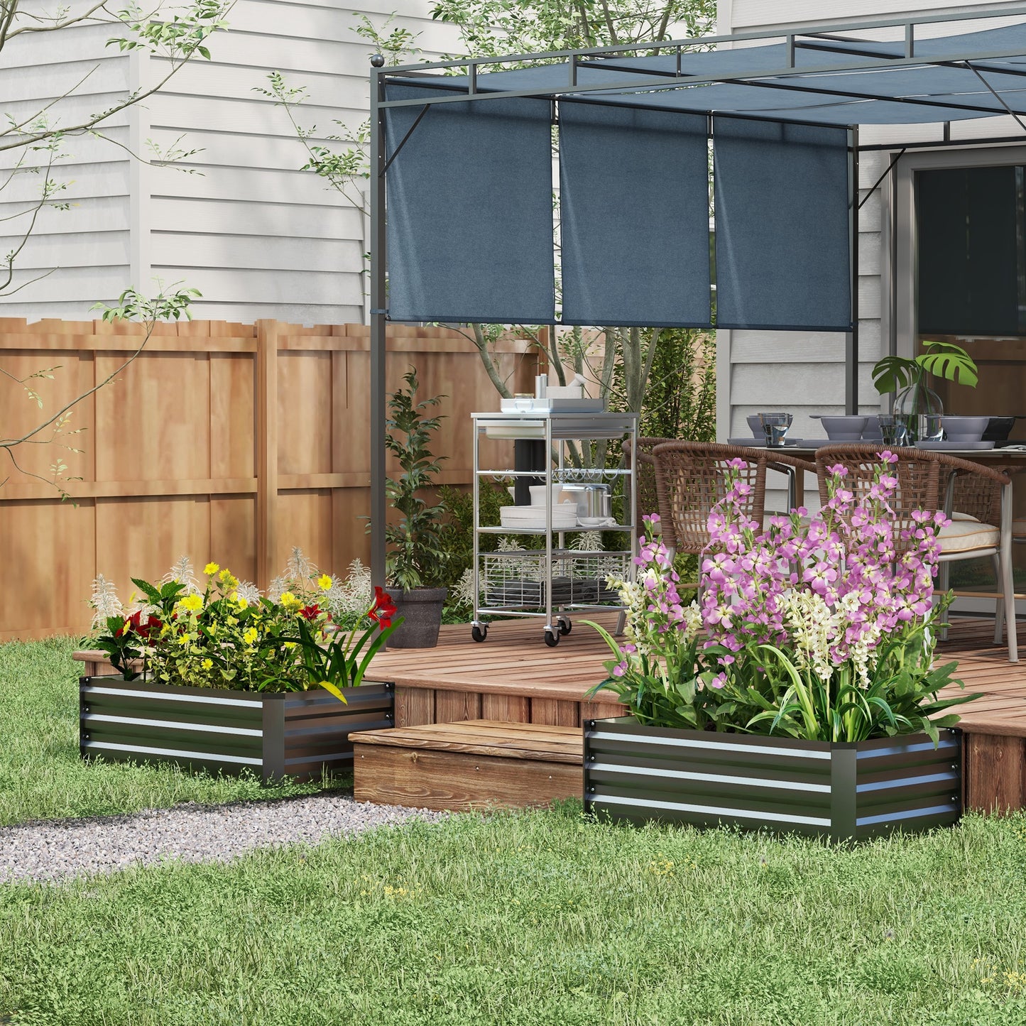 Outsunny Galvanised Raised Beds for Garden Set of 2, Outdoor Elevated Planter Box, Easy-to-assemble, for Growing Flowers, Herbs and Vegetables, Grey