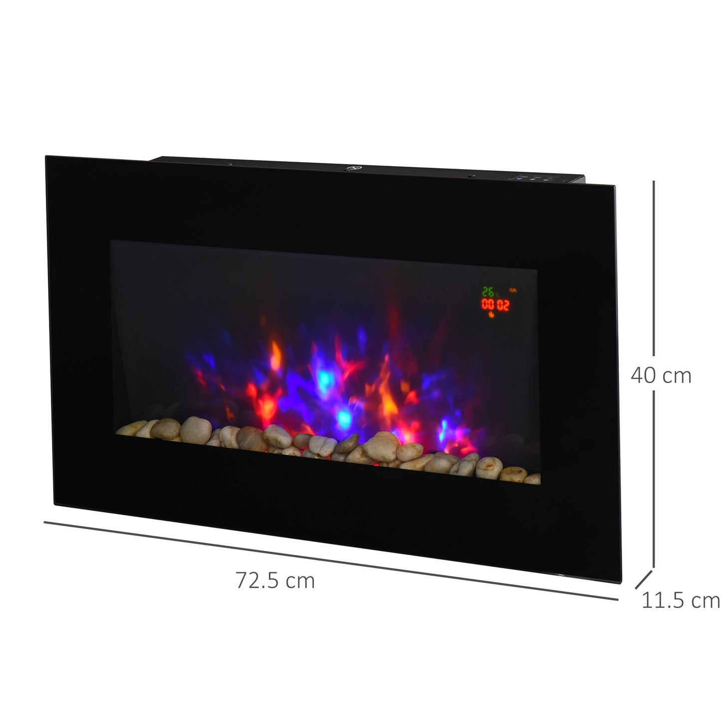 Wall Mounted Tempered Glass Electric Fireplace Heater Wall Fires Black 1000W