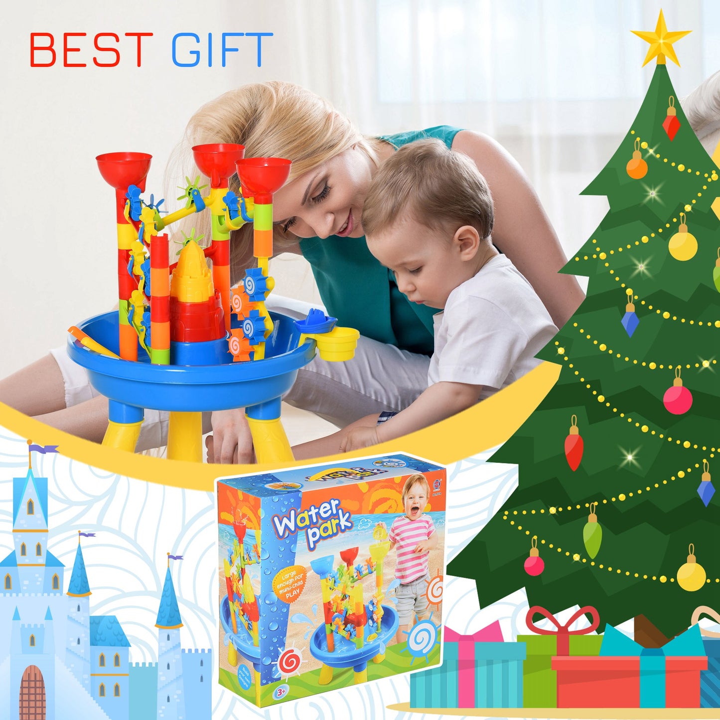 Sand and Water Table Beach Toy Set Waterpark Outdoor Playset for Kids with Accessories 30 Pieces