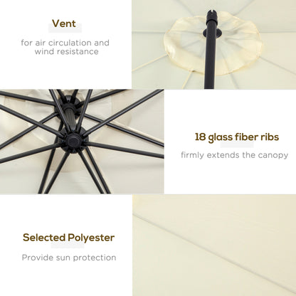 Outsunny 3(m) Garden Cantilever Parasol Patio Banana Hanging Umbrella Sun Shade with Crank & Tilt, 8 Ribs and Cross Base, Cream White