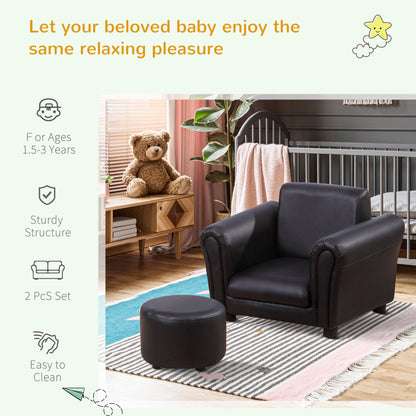 #Children Armchair W/Footstool-Black