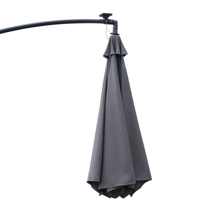 Outsunny 3(m) LED Banana Parasol Garden Cantilever Umbrella with Solar Lights, Crank Handle and Cross Base, Hanging Sun Shade, Grey