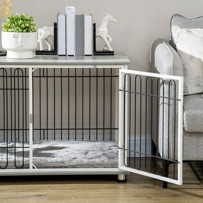 Dog Crate Furniture Side Table | Washable Cushion | Lockable Door | Steel Wire Ventilation | Small & Medium Dogs up to 20kg | 90 x 58 x 62.5cm | Graphite