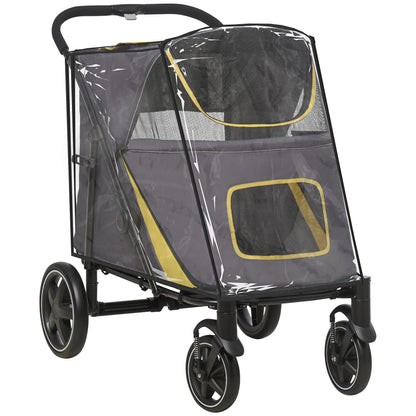 PawHut One-Click Foldable Pet Travel Stroller with Rain Cover, Cat Dog Pushchair with Front Wheels, Shock Absorber, Storage Bags, Mesh