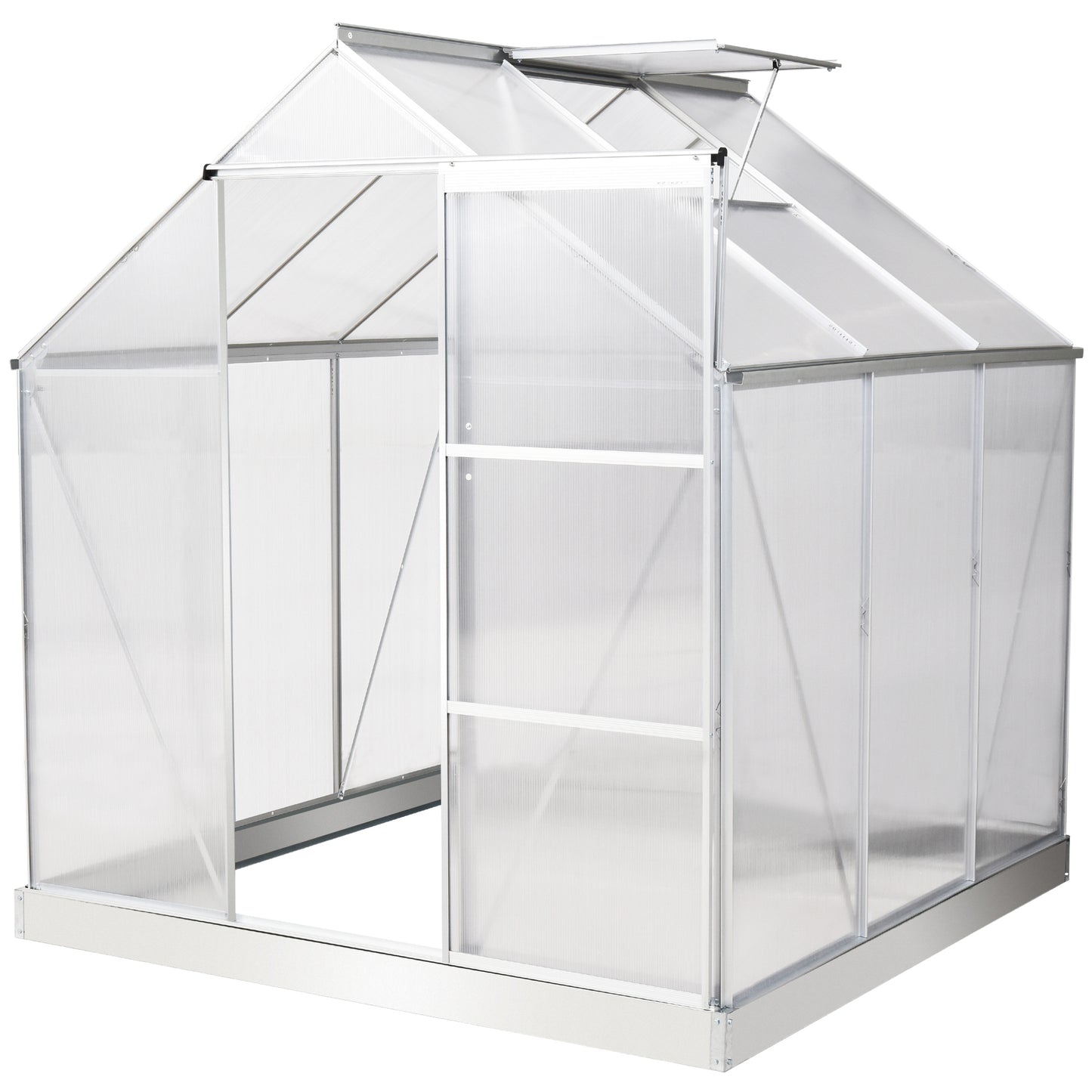 Outsunny 6 x 6 ft Walk-In Greenhouse Polycarbonate Greenhouse Grow House w/ Aluminium Frame, Sliding Door, Adjustable Window