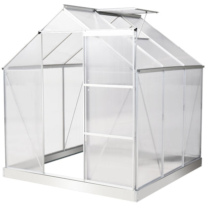 Outsunny 6 x 6 ft Walk-In Greenhouse Polycarbonate Greenhouse Grow House w/ Aluminium Frame, Sliding Door, Adjustable Window