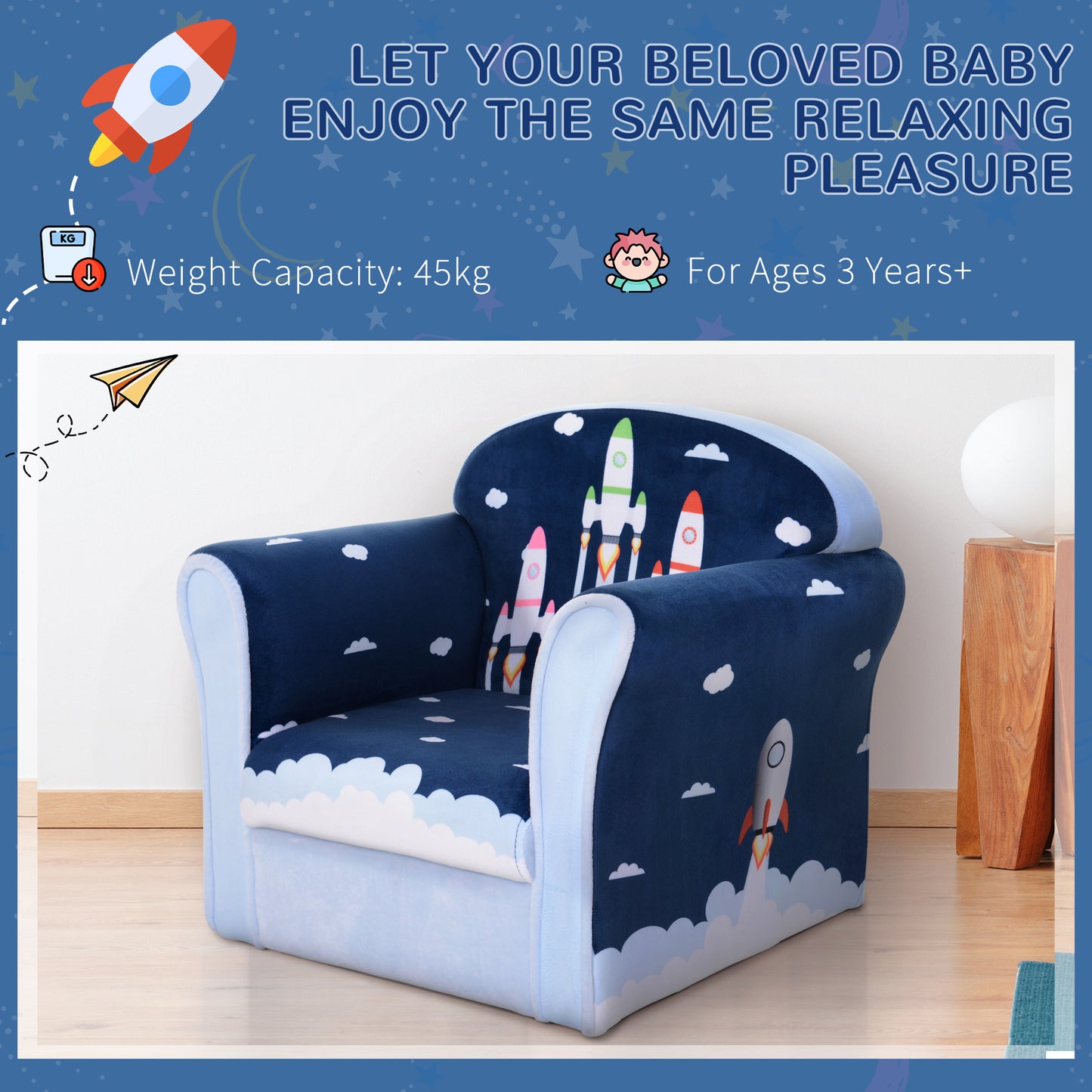 Children's Chair Armchair Single Sofa,  50 x 39 x 44cm, for 18M+, Blue