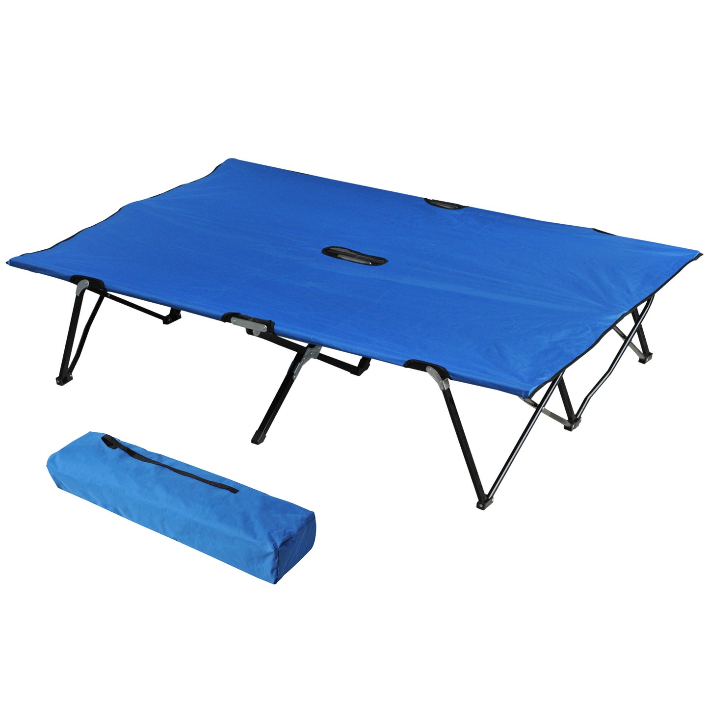Outsunny Double Camping Cot Foldable Sunbed Outdoor Patio Sleeping Bed Super Light w/ Carr Bag (Blue)