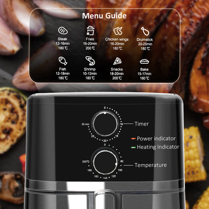 Air Fryers 1500W 4.5L Air Fryers Oven with Rapid Air Circulation, Adjustable Temperature, Timer and Nonstick Basket, Black