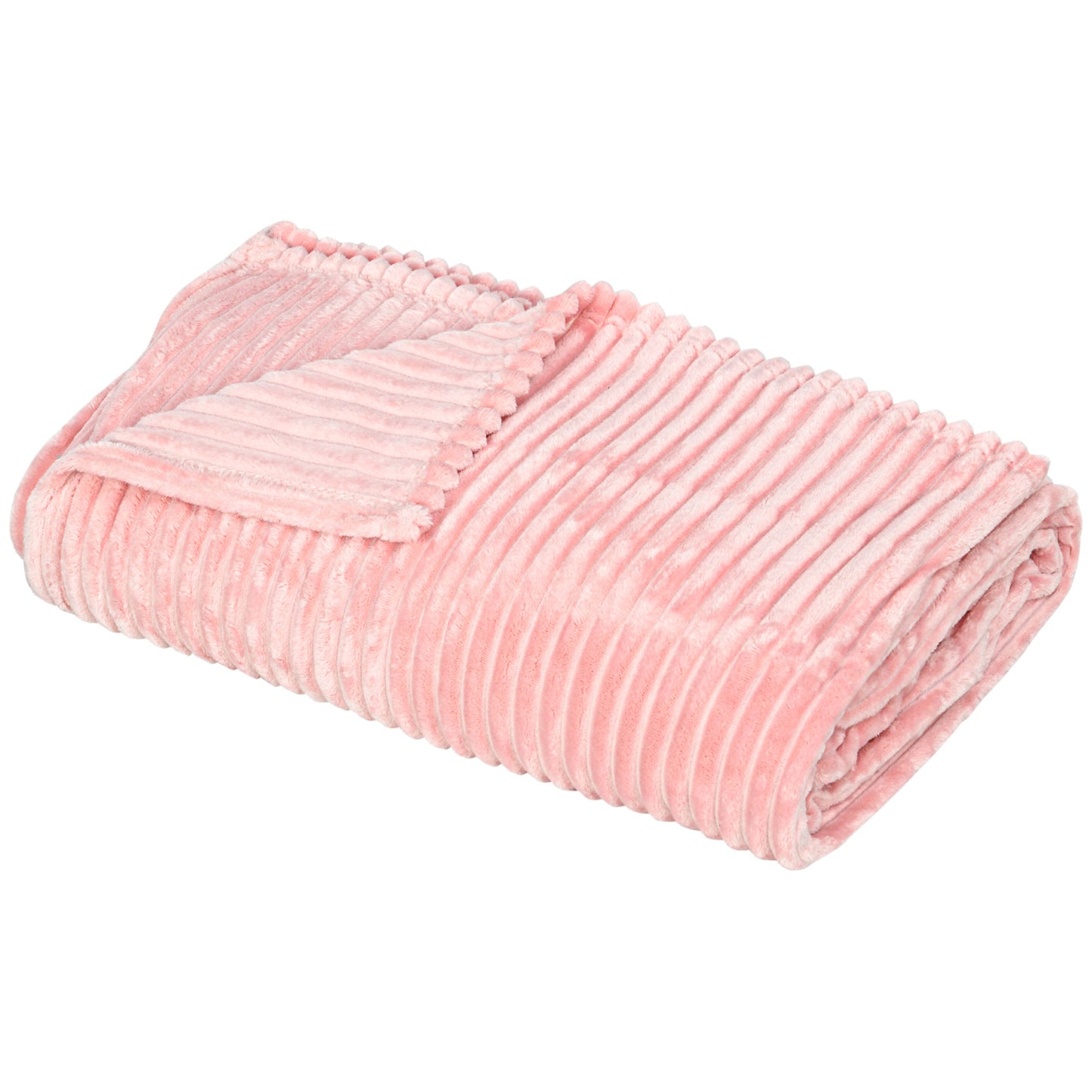 Flannel Fleece Throw Blanket, Fluffy Warm Throw Blanket, Striped Reversible Travel Bedspread, King Size, 230 x 231cm, Pink