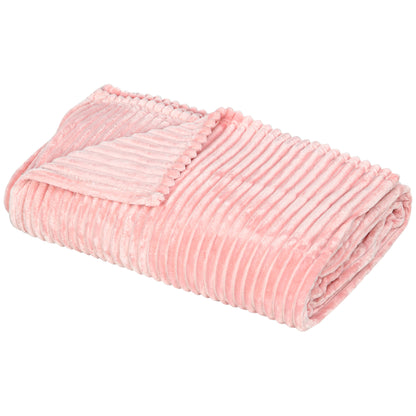 Flannel Fleece Throw Blanket, Fluffy Warm Throw Blanket, Striped Reversible Travel Bedspread, King Size, 230 x 231cm, Pink