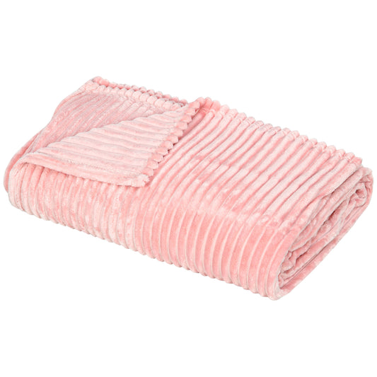 Flannel Fleece Throw Blanket, Fluffy Warm Throw Blanket, Striped Reversible Travel Bedspread, King Size, 230 x 231cm, Pink