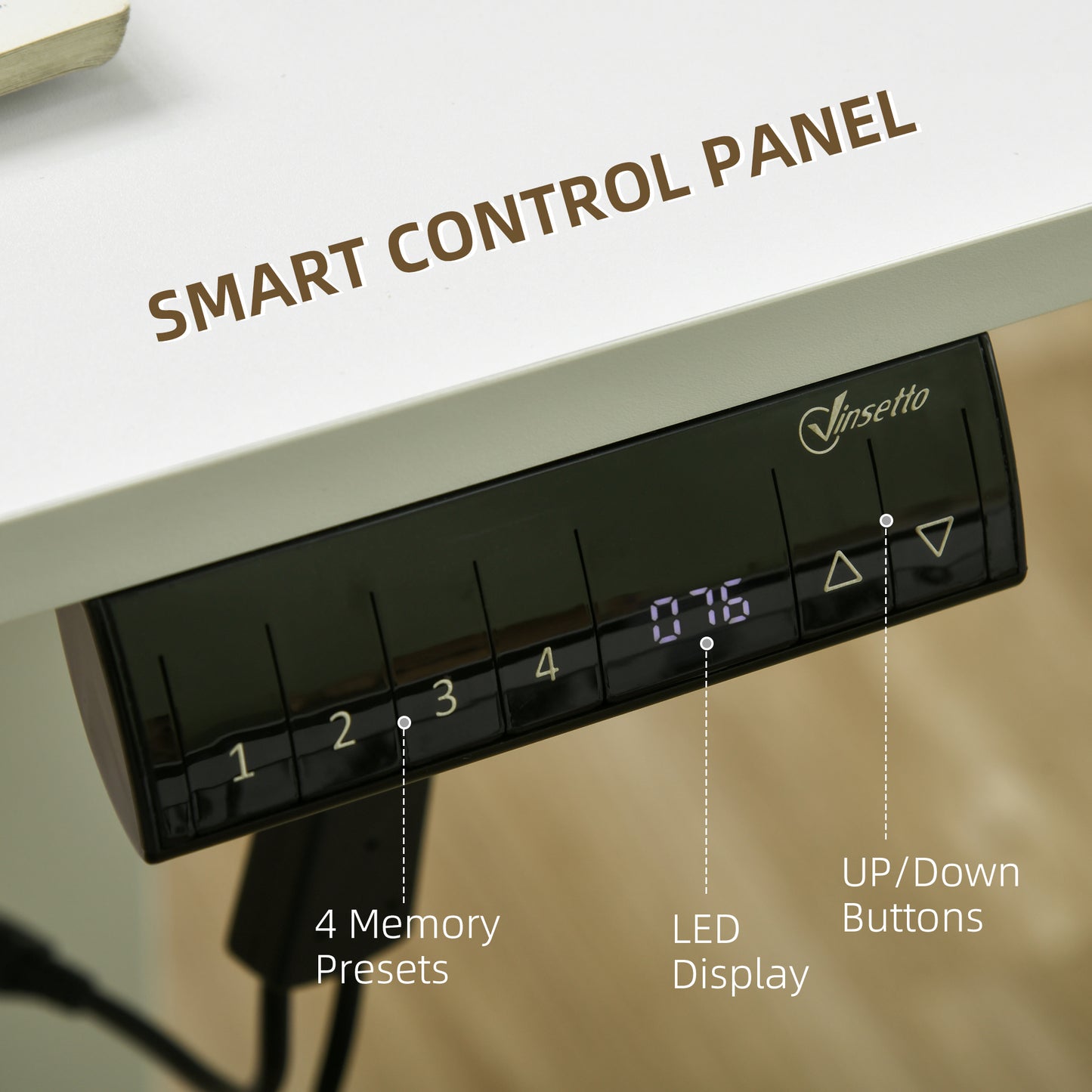 Vinsetto Electric Standing Desk, 140 x 70cm Height Adjustable Sit Stand Desk with 4 Memory Smart Panel, Stand Up Desk for Home Office, White