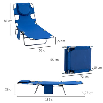 Outsunny Beach Chaise Lounge with Face Cavity & Arm Slots, Portable Sun Lounger, Reclining Lounge Chair 5-position Adjustable Backrest, Blue