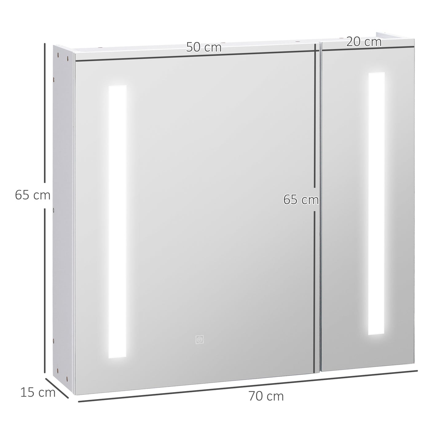 Kleankin Wall Mounted Bathroom Cabinet w/ LED Lights, Illuminated Bathroom Mirror Cabinet w/ Adjustable Shelf, Touch Switch, USB Charge, White