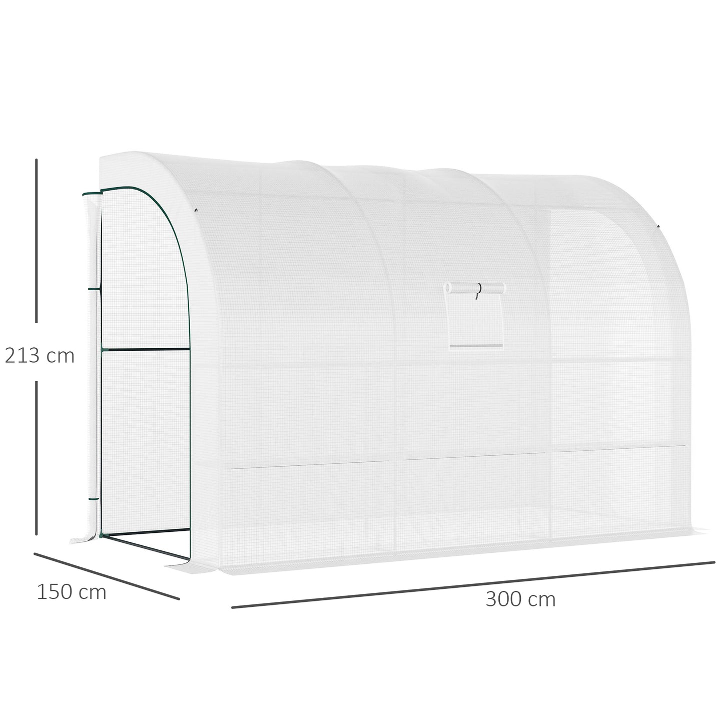 Outdoor Walk-In Greenhouse, Plant Nursery with Zippered Doors, PE Cover and 3-Tier Shelves, White, 300 x 150 x 213 cm