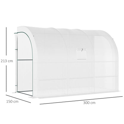 Outdoor Walk-In Greenhouse, Plant Nursery with Zippered Doors, PE Cover and 3-Tier Shelves, White, 300 x 150 x 213 cm