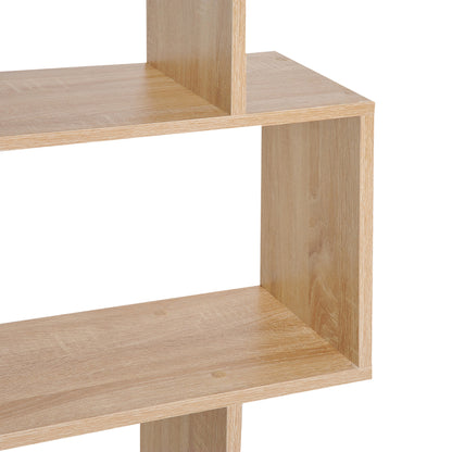 Wooden Wood S Shape Storage Display 6 Shelves Room Divider Unit Chest Bookshelf Bookcase Cupboard Cabinet Furniture (Oak)