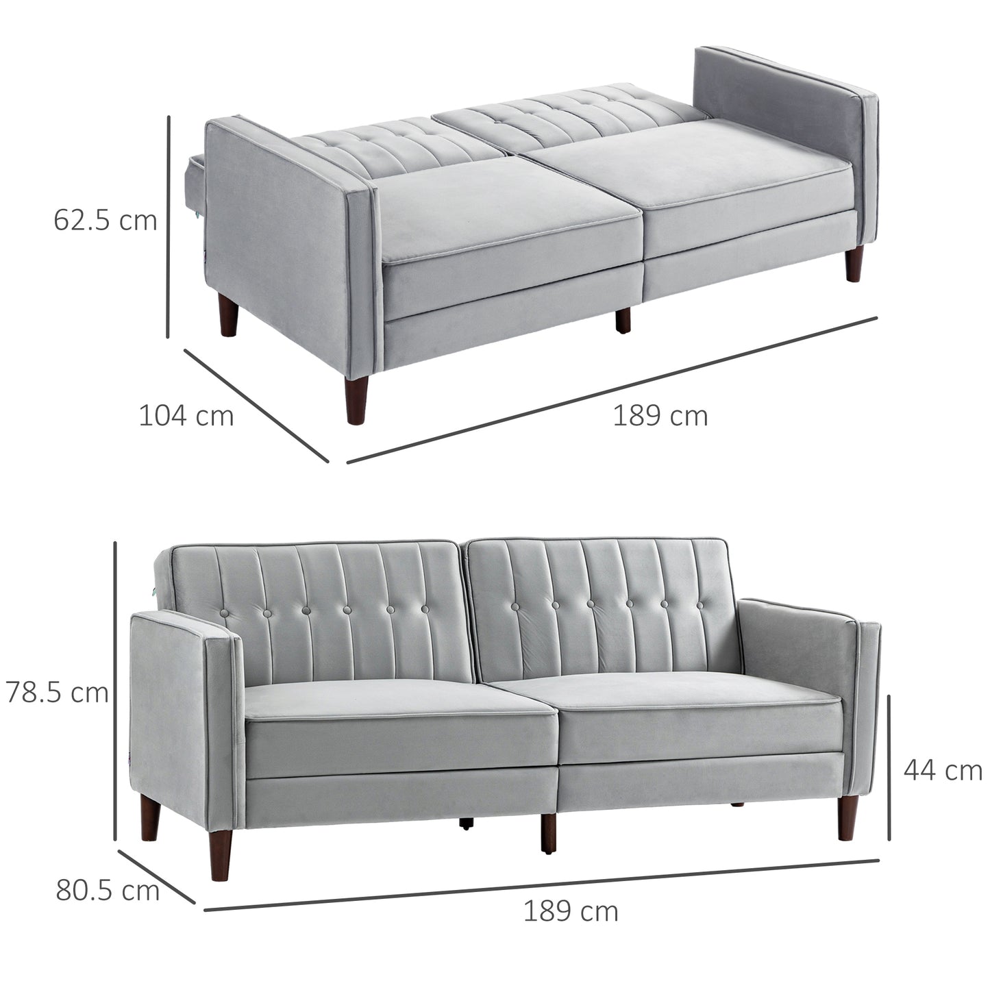 Modern Convertible Sofa Futon Velvet-Touch Tufted Couch Compact Loveseat with Adjustable Split Back, Light Grey
