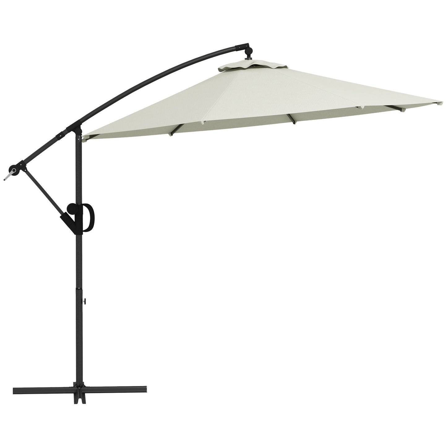 Outsunny 3(m) Cantilever Banana Parasol With Cross Base & Crank Handle, Tilt And 8 Ribs, Round Hanging Patio Umbrella For Outdoors - Cream