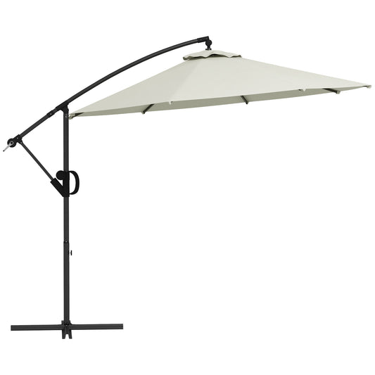 Outsunny 3(m) Cantilever Banana Parasol With Cross Base & Crank Handle, Tilt And 8 Ribs, Round Hanging Patio Umbrella For Outdoors - Cream