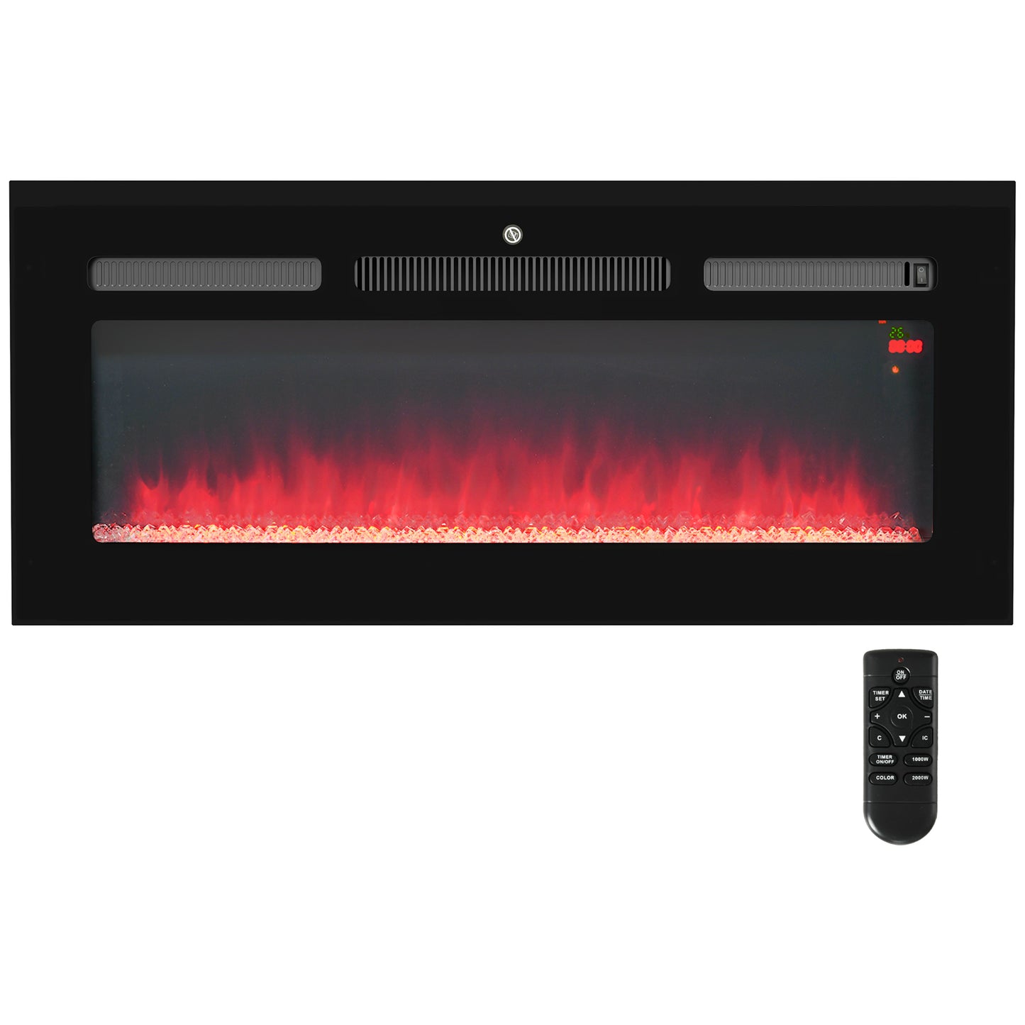 Electric Fireplace, 102CM 2000W Recessed and Wall Mounted Electric Fire with Remote Control, 9 Flame Colour and Crystal, Black