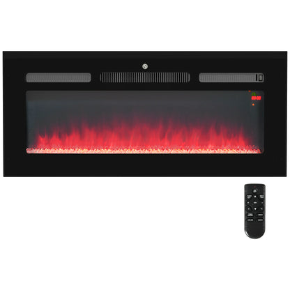 Electric Fireplace, 102CM 2000W Recessed and Wall Mounted Electric Fire with Remote Control, 9 Flame Colour and Crystal, Black
