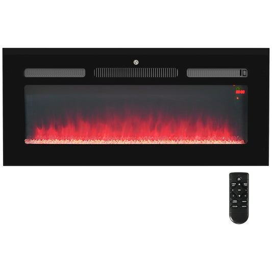 Electric Fireplace, 102CM 2000W Recessed and Wall Mounted Electric Fire with Remote Control, 9 Flame Colour and Crystal, Black