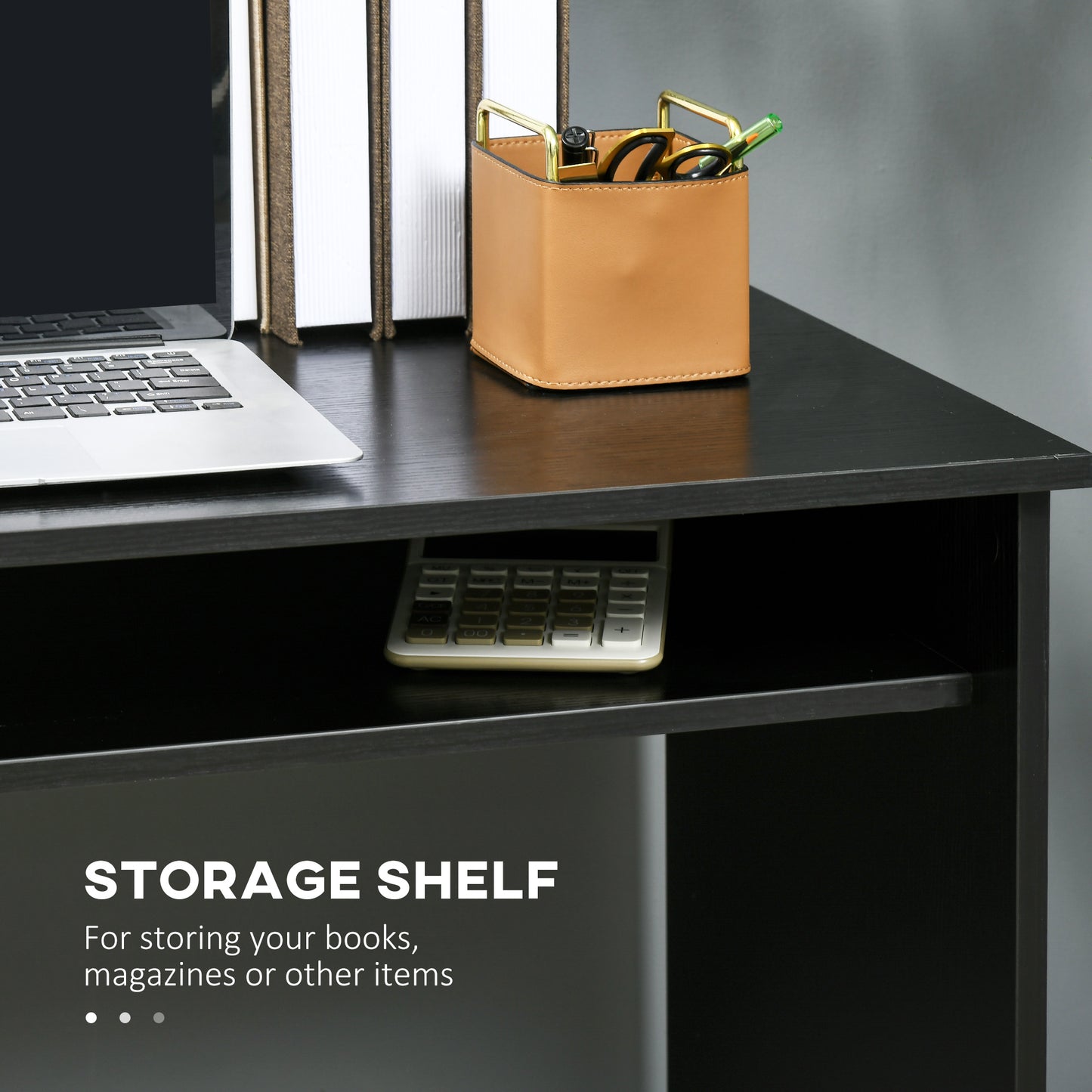 Computer Writing Desk with Storage Compartment Workstation Learning Centre for Home Office 90W x 50D(cm) - Black
