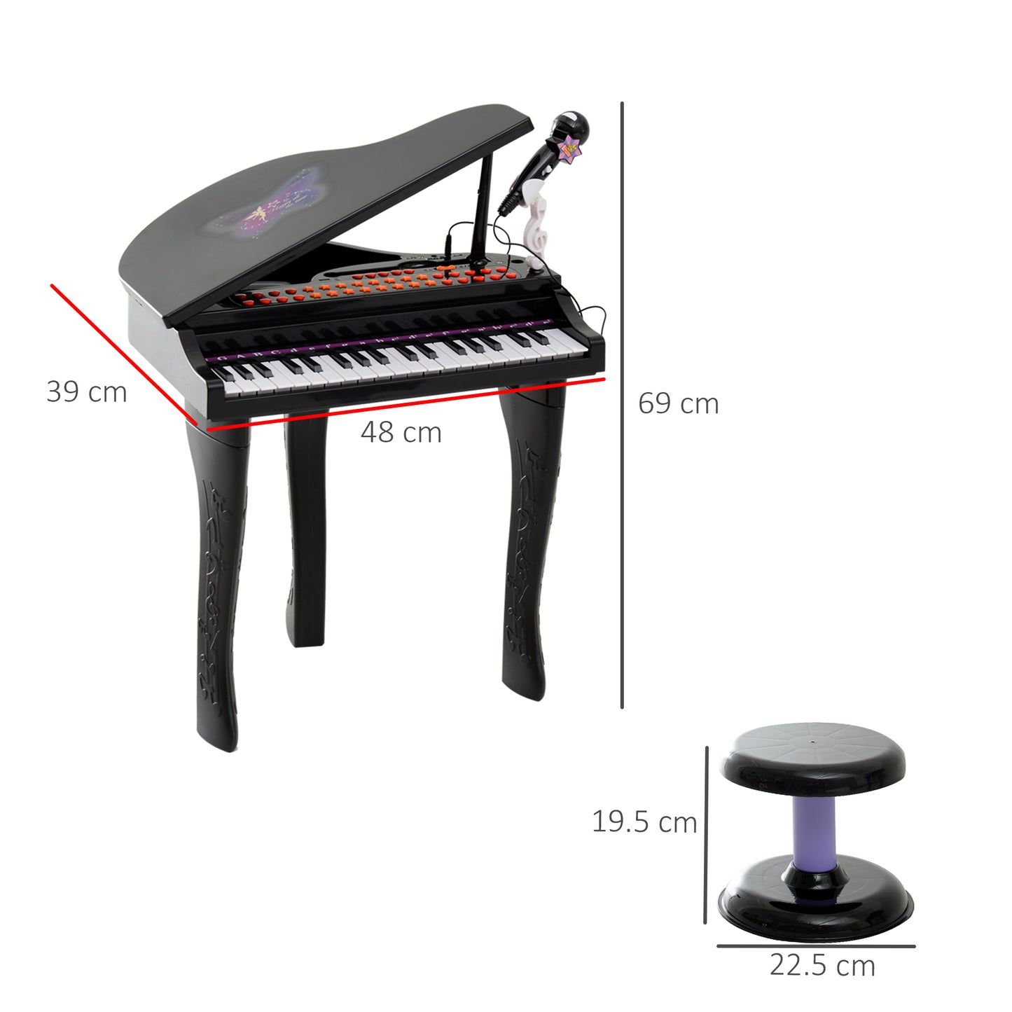 Mini Electronic Piano With Stool Black
