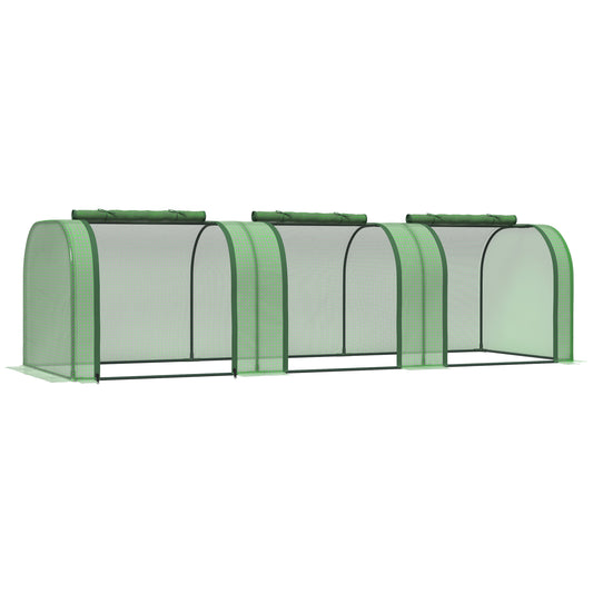Outsunny PE Tunnel Greenhouse Green Grow House Steel Frame for Garden Backyard with Zipper Doors 295x100x80 cm Green