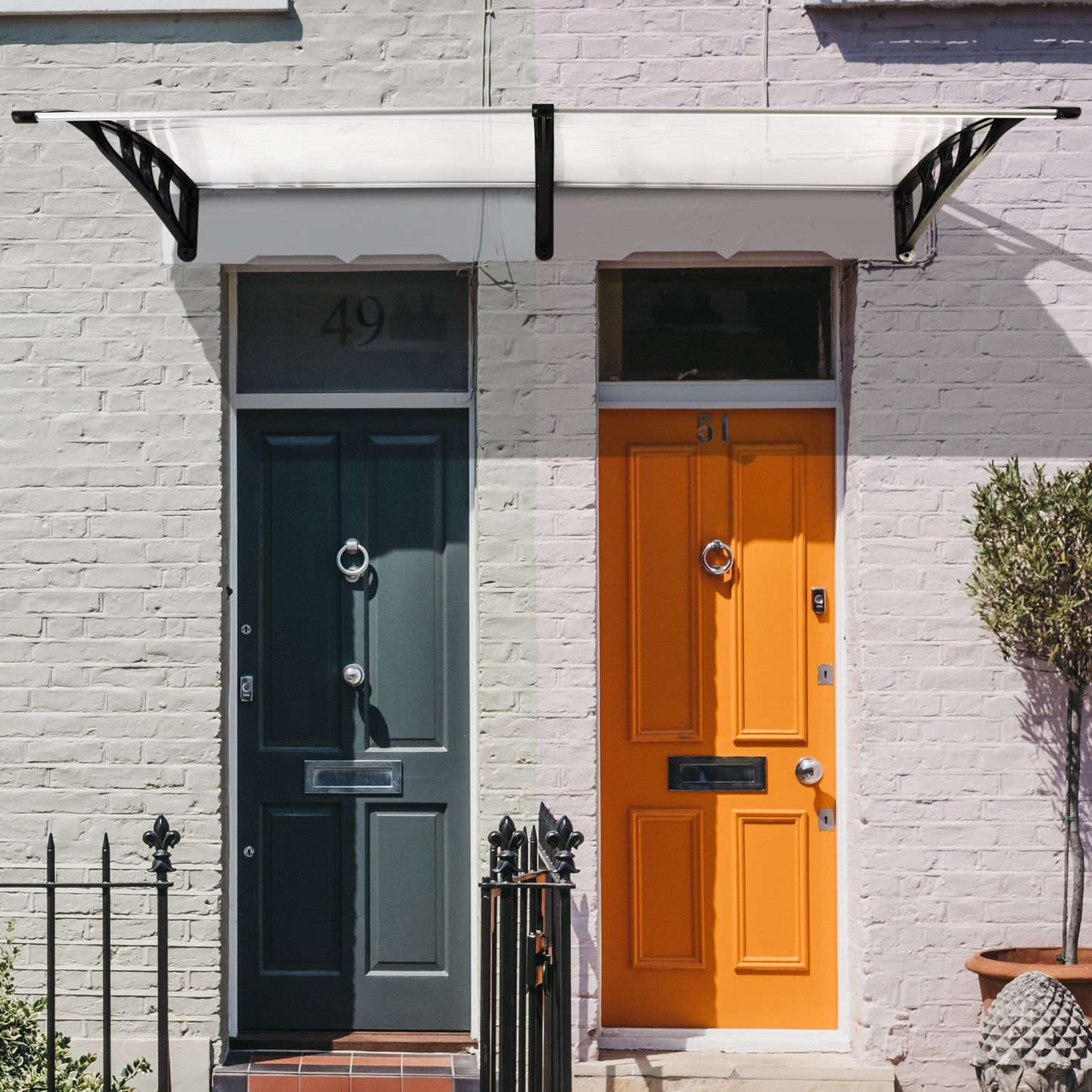 Outsunny 75 x 195 cm Curved Door Window Awning Canopy, Polycarbonate Cover Front Door Outdoor Patio, UV Rain Snow Protection Shelter, Clear