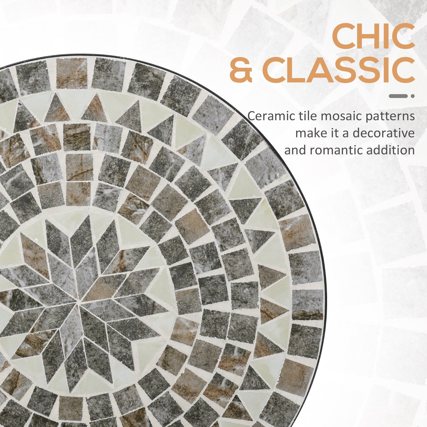 Outsunny Mosaic Side Table, 60cm Round Bistro Coffee Table, Plant Stand for Indoor, Outdoor, Garden, Patio, Balcony, Grey