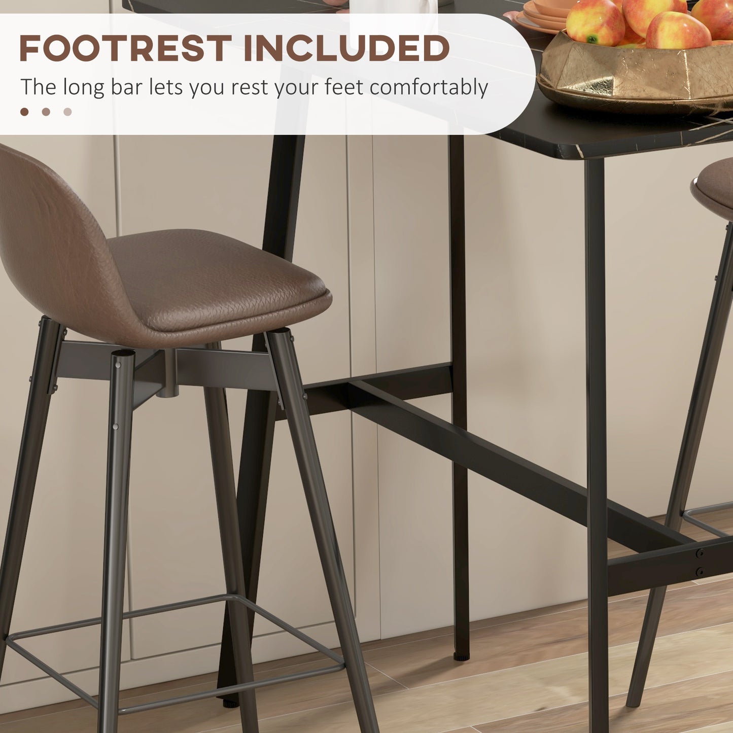 Rectangular Bar Table w/ Sturdy Metal Frame, Contemporary Design High Top Kitchen Table w/ Faux Marble Top, Easy Assembly Pub Table for 4