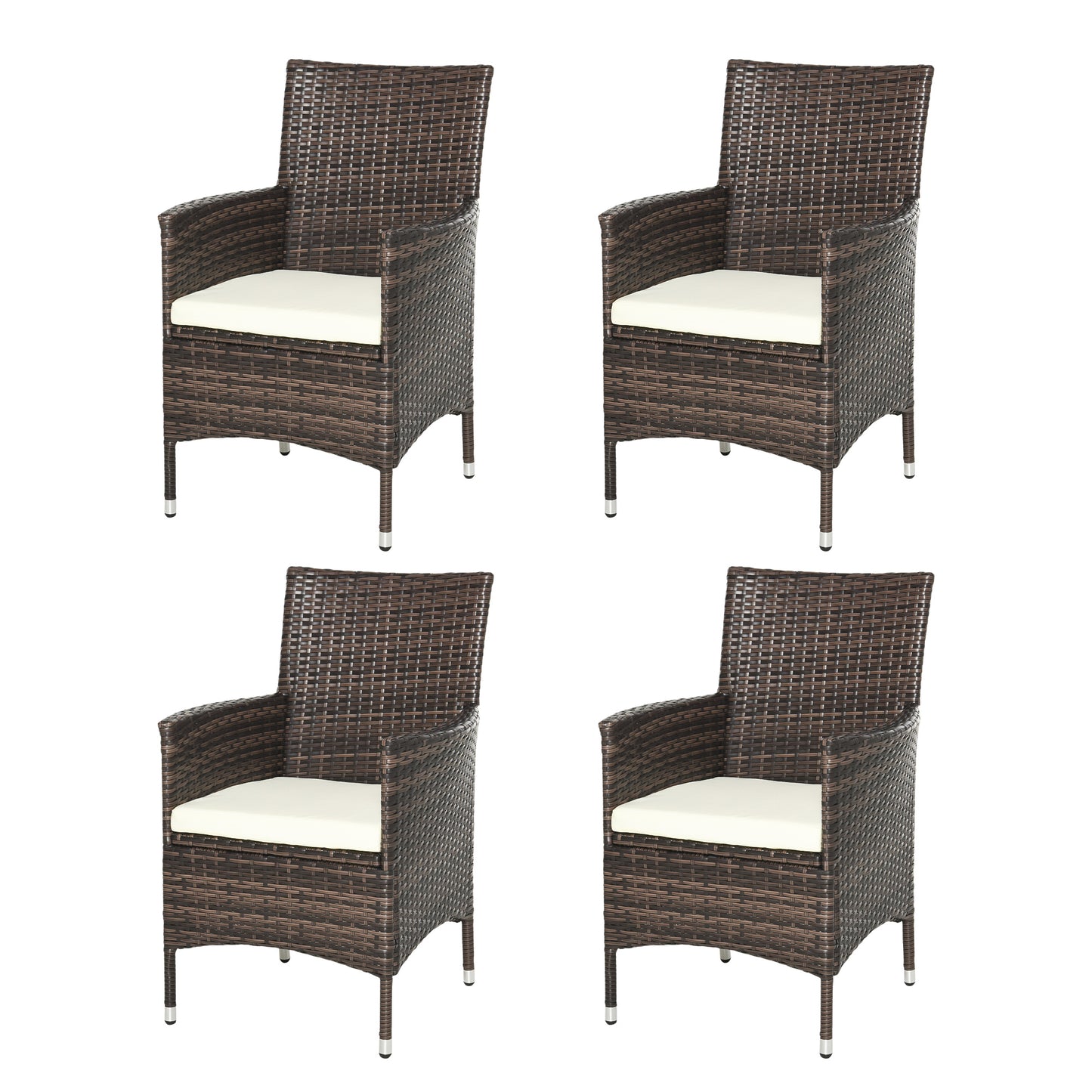 Outsunny 4 Piece Rattan Chair Set, Patio Sofa Chairs Set, Cushioned Outdoor Rattan Furniture