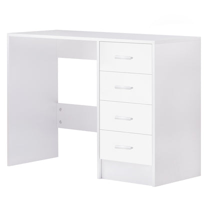Computer Writing Desk with 4 Drawers, High Gloss Home Office Workstation, White