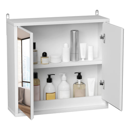 Mirror Cabinet for Bathroom Mirror Cupboard Wall Mounted with Storage Shelf Bathroom Cupboard Double Door White