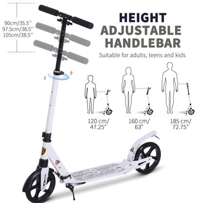 Folding Kick Scooter 2 Big Wheels Teens Adult  14+ Adjustable Ride On White / Black