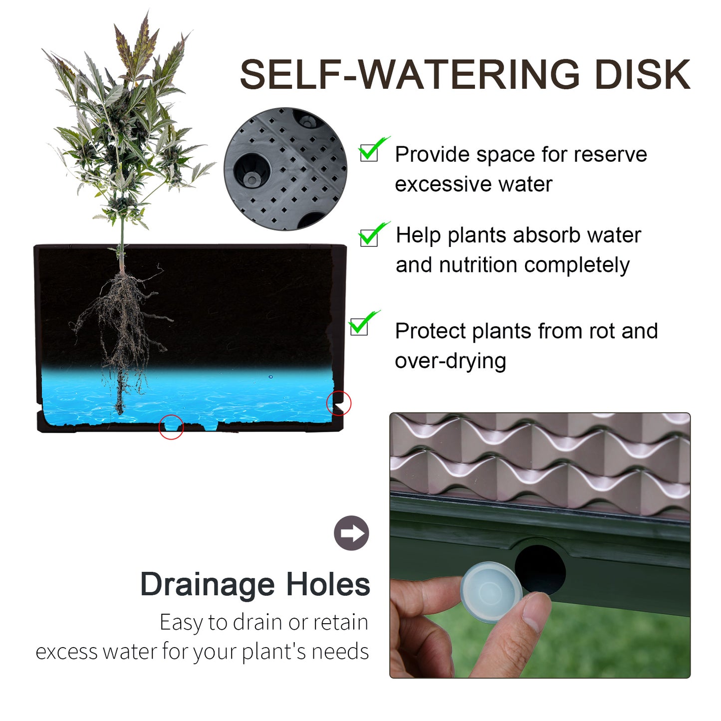 Outsunny 50cm x 50cm x 46.5cm Set of 2 Garden Raised Bed, Elevated Planter Box, Flower Vegetables Planting Container with Self-Watering Design