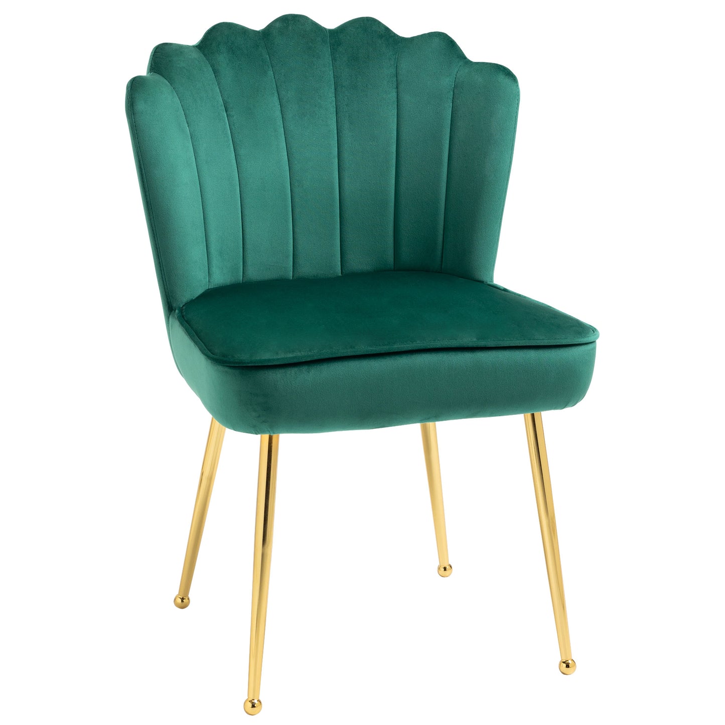 Retro Style Velvet-Feel Shell Luxe Accent Chair, Glam Vanity Chair Makeup Seat, Home Bedroom Lounge with Metal Legs Comfort Padding, Green