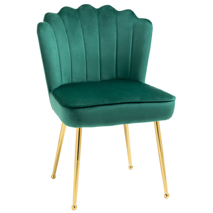 Retro Style Velvet-Feel Shell Luxe Accent Chair, Glam Vanity Chair Makeup Seat, Home Bedroom Lounge with Metal Legs Comfort Padding, Green