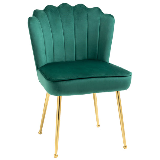 Retro Style Velvet-Feel Shell Luxe Accent Chair, Glam Vanity Chair Makeup Seat, Home Bedroom Lounge with Metal Legs Comfort Padding, Green