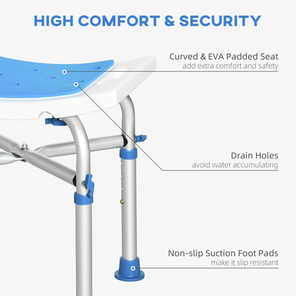 Shower Chair Bathroom Spa Stool Seat, Adjustable, Padded With Built-in Handle And Non-slip Suction Pads - Blue
