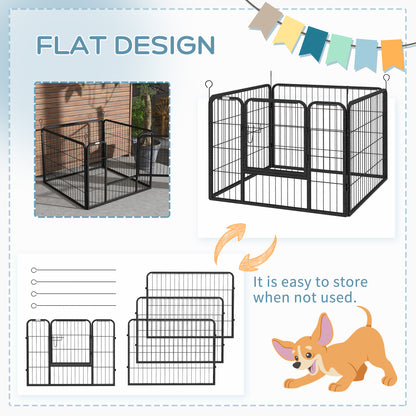 Pet Playpen | 4 Heavy-Duty Metal Panels | Lockable Step-Through Door | Ground Stakes | Foldable | Indoor & Outdoor | 82 x 82 x 60cm | Grey
