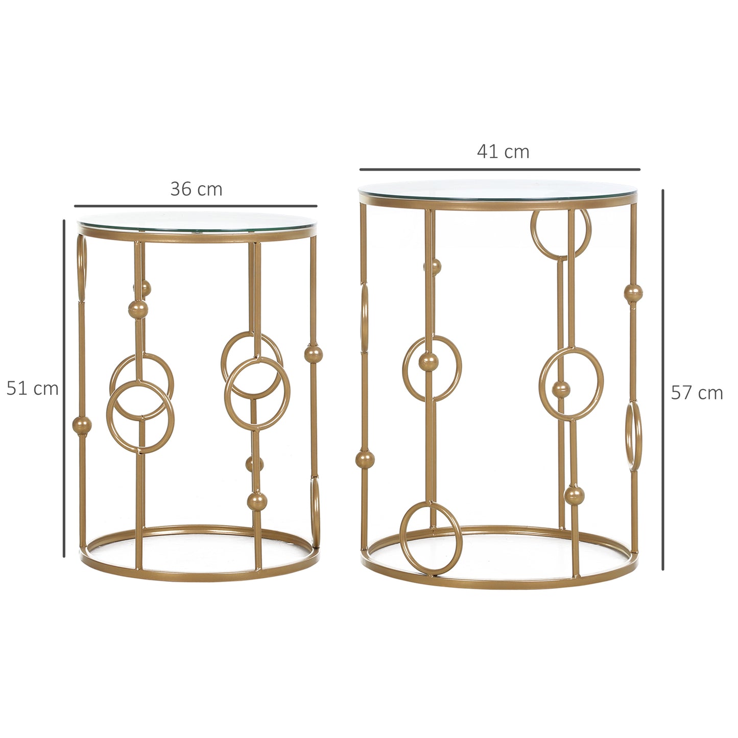 Modern Round Coffee Tables Set of 2, Gold Nest of Tables with Tempered Glass Top, Steel Frame for Living Room, Gold